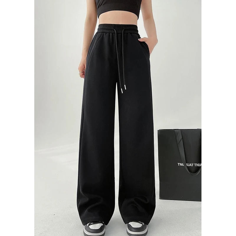 Femme classique coréen taille haute pantalons de survêtement femmes coupe ajustée pantalon confortable filles jambe droite mince pantalons décontractés