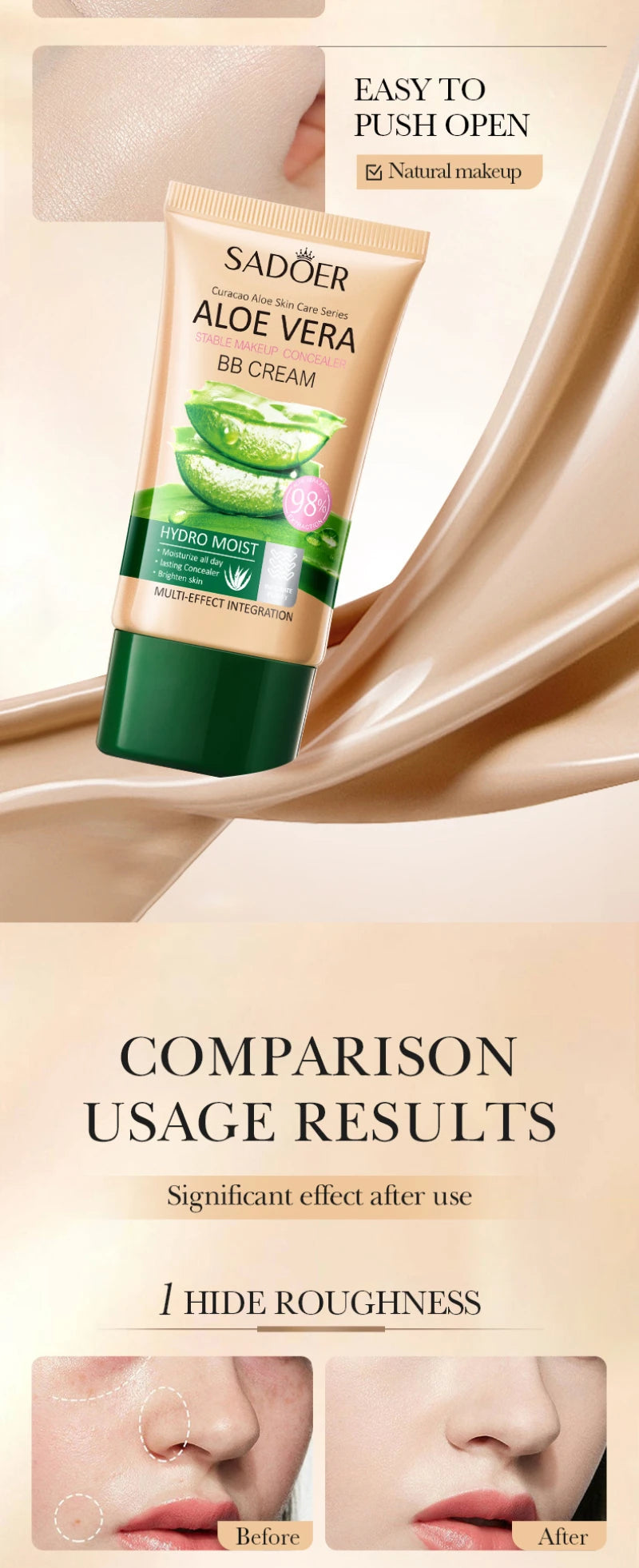 Aloe Vera BB crème-hydratant et dissimulant au collagène fond de teint à couverture complète, correcteur longue durée et léger