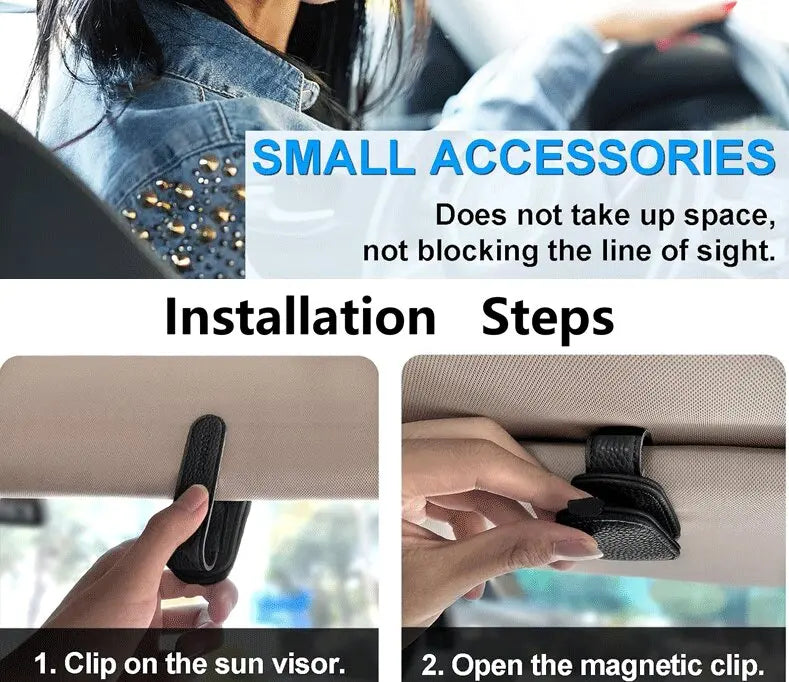 Porte-lunettes de soleil de voiture pour visière de voiture, Clip magnétique en cuir, porte-lunettes, accessoires de voiture de camion pour femmes et hommes