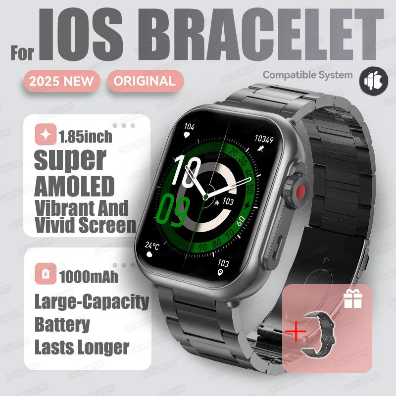 2025 nouvelle mode sport montre intelligente hommes femmes 1.85 pouces HD AMOLED plein écran tactile IP68 étanche Bluetooth appel montres intelligentes