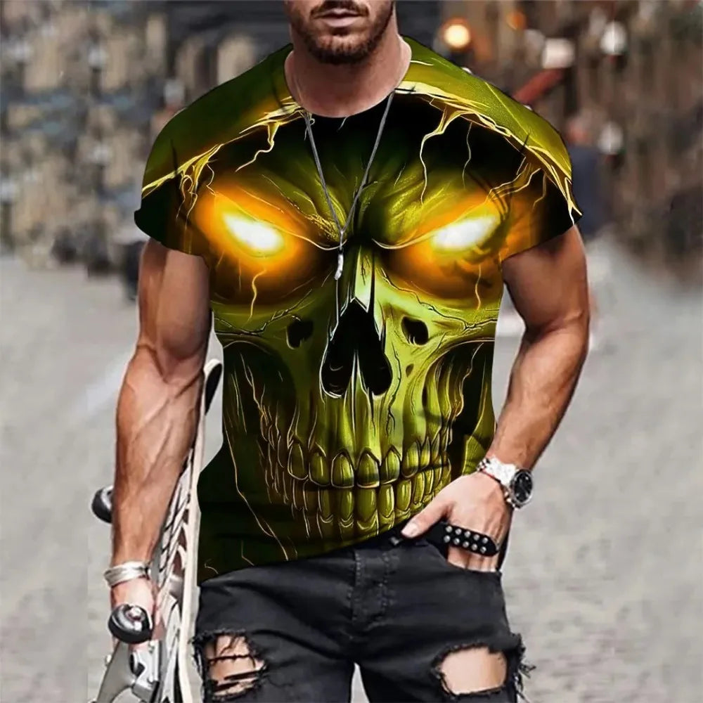 T-shirt manches courtes col rond pour homme, été et décontraé, imprimé en 3D, mode de rue en plein air, couleur unie