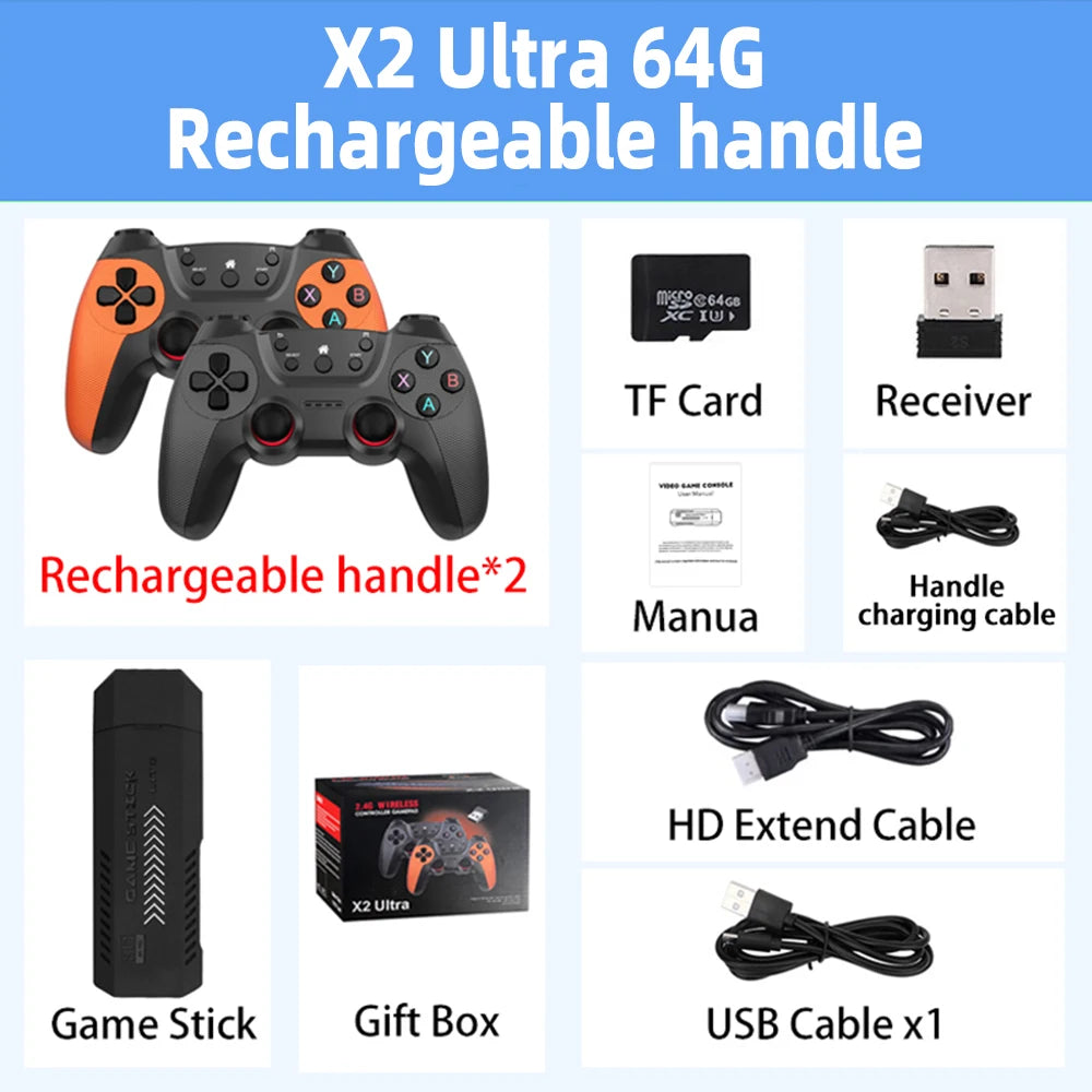 Console de jeu vidéo X2 Ultra, double manette sans fil, jeux rétro, cadeau de Noël, seulement 2.4G, 4K HD30000, 128G