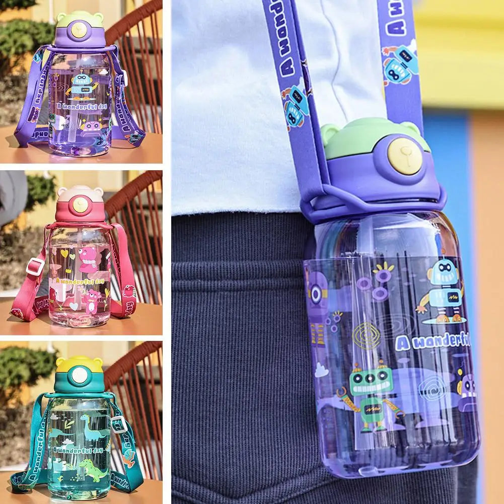 Bouteille d'Eau Portable avec Paille pour Enfant, Sans BPA, Étanche, pour l'Extérieur, 650ml