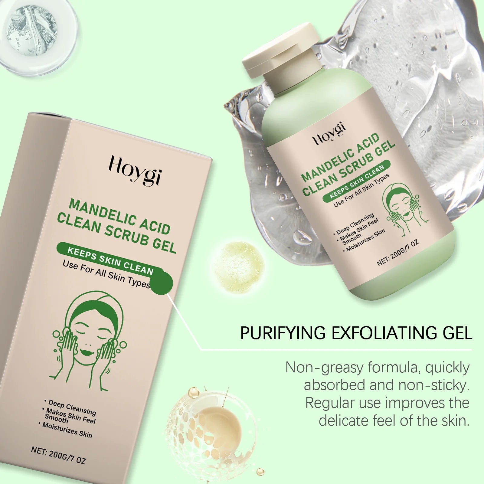Gel exfoliant pour le corps Hoygi - Nettoyage en profondeur, hydratant, exfoliant doux pour éliminer les cellules de la peau morte, nettoie les pores