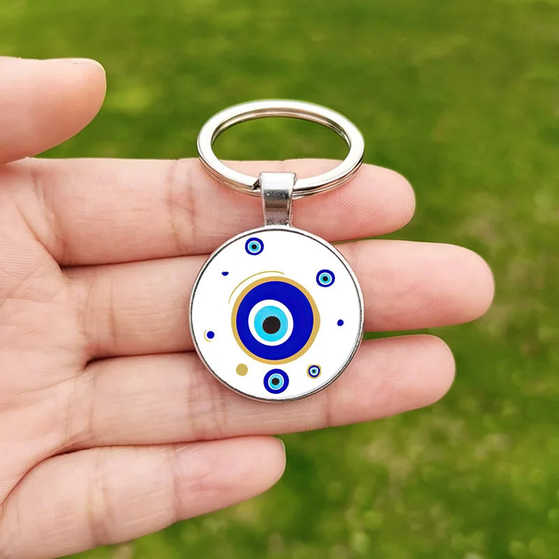 Porte-clés pendentif mauvais œil bleu, amulette turque, cabochon en verre, protection de la clé, bijoux cadeaux