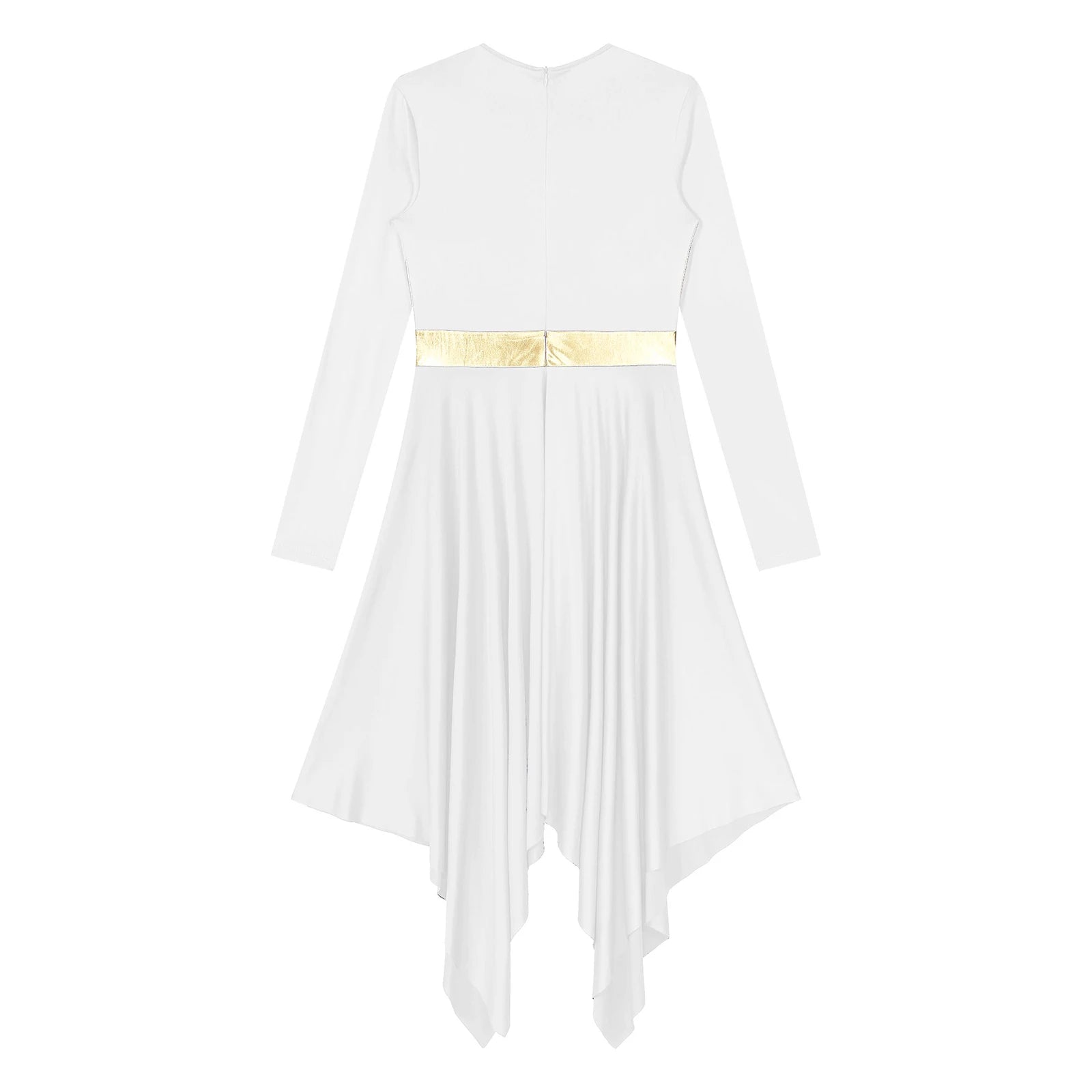 Robe de danse lyrique à manches longues pour femmes, robe à ourlet irrégulier, costume de spectacle liturgique, vêtements de danse modernes, culte de la chorale d'église