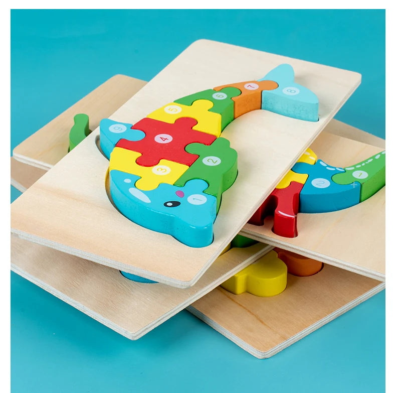 Puzzles en bois Montessori pour enfants, jouets pour tout-petits de 2 à 3 et 4 ans, jouet dinosaure