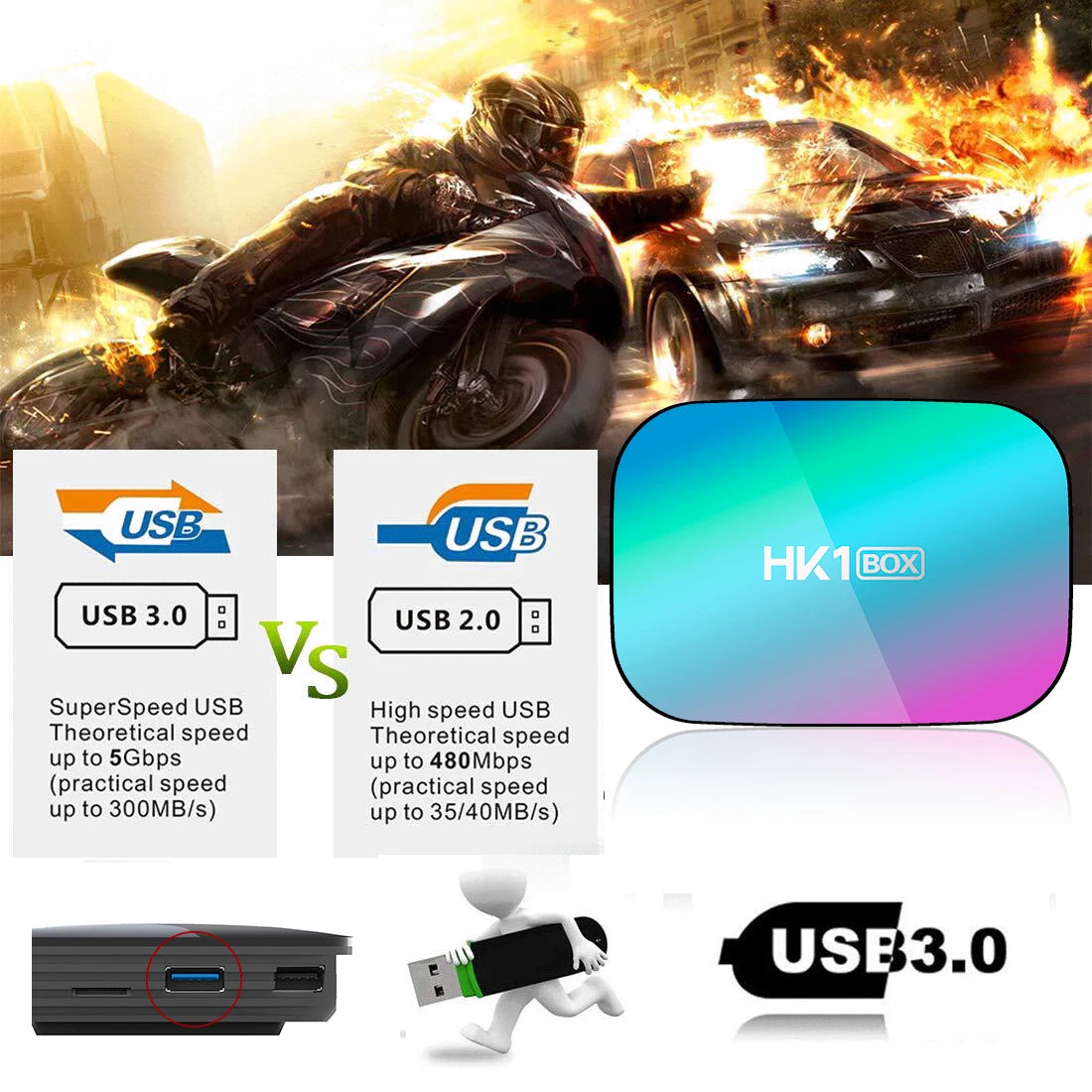 Boîtier TV intelligent Android 9.0 4K 100m 1080P HK1 boîtier amlogic S905X3 double WiFi 4GB RAM 32GB 64GB ROM HK1BOX décodeur