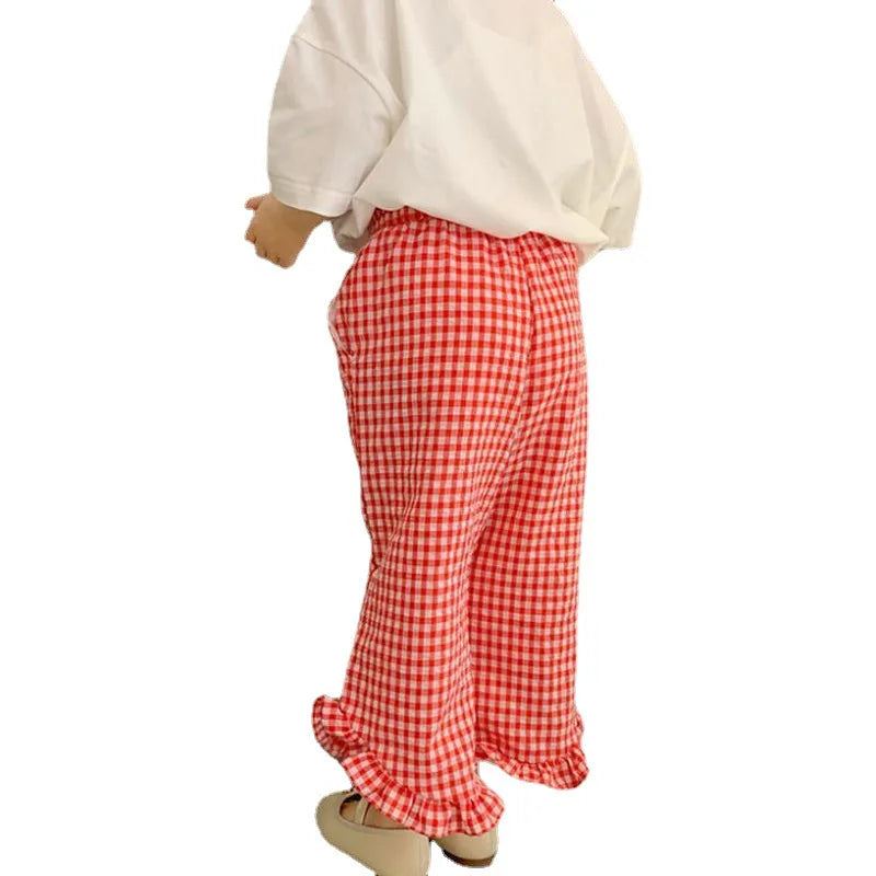 Pantalon en dentelle à carreaux pour filles, léger et confortable, vêtements d'extérieur pour enfants, mode décontractée, nouveau, été, 2024