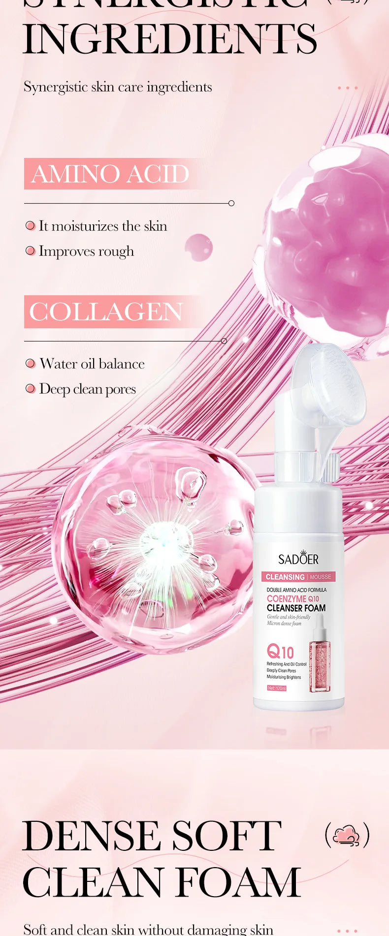 SAODER Q10 vitamine C nettoyant pour le visage mousse de lavage du visage nettoyage du visage Mossee hydratant éclaircissant produits de soins de la peau du visage