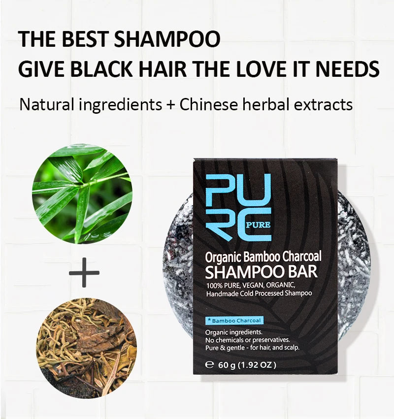 PURC-Shampoing en Polygonum pour Cheveux Gris et Blanc, Barre de Traitement du Cuir oral elu, au Charbon de Bambou de Regina, Solide, 60g