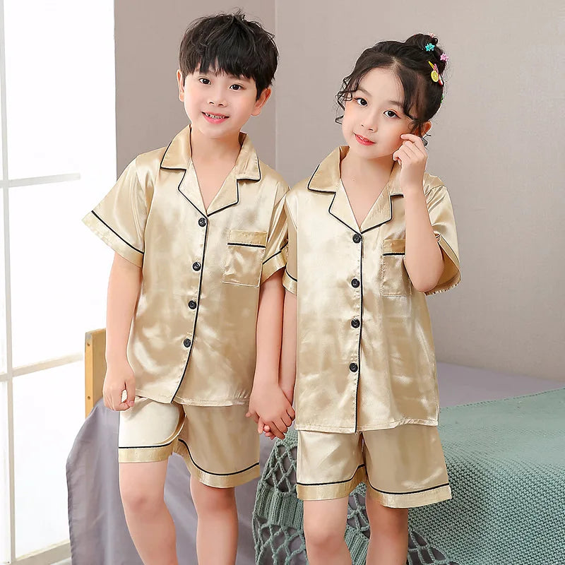 Vêtements pour enfants adolescente rose Satin Pyjamas à manches longues enfants Homewear vêtements garçons solide chemise de nuit soie Pijamas bébé Pjs