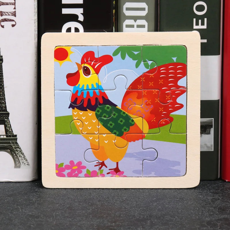 Puzzle 3D en bois pour enfants, bébé, dessin animé, animaux/trafic, jouet éducatif, jouet pour enfants, Puzzle en bois, petite taille 11x11CM