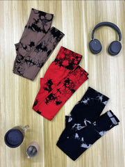 Leggings sans couture Tie Dye pour femmes, pantalons de Yoga taille haute, froissés, collants élastiques de levage des fesses, Leggings de sport à large ceinture