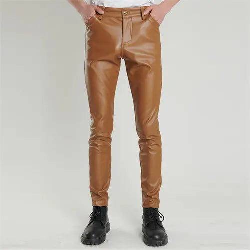 Pantalon en cuir PU pour hommes, Slim, à la mode, rouge, bleu, noir, gris, blanc, nouvelle collection 2024