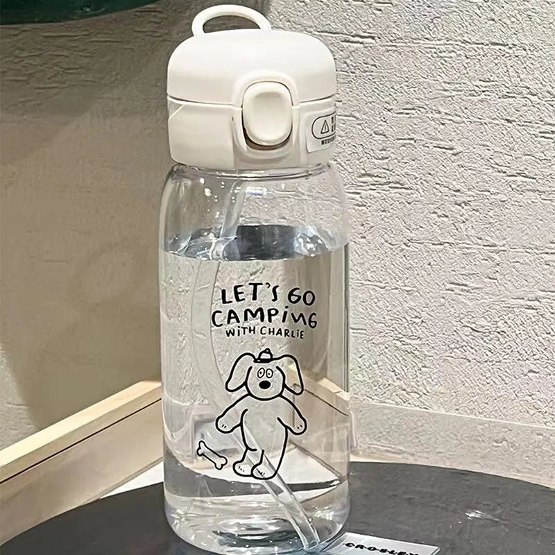 Bouteille d'Eau en Plastique avec Paille, Simple, Grande Capacité, Portable, Degré de Chute, Tasse Portable, Dessin Animé, Ventouse de Glace