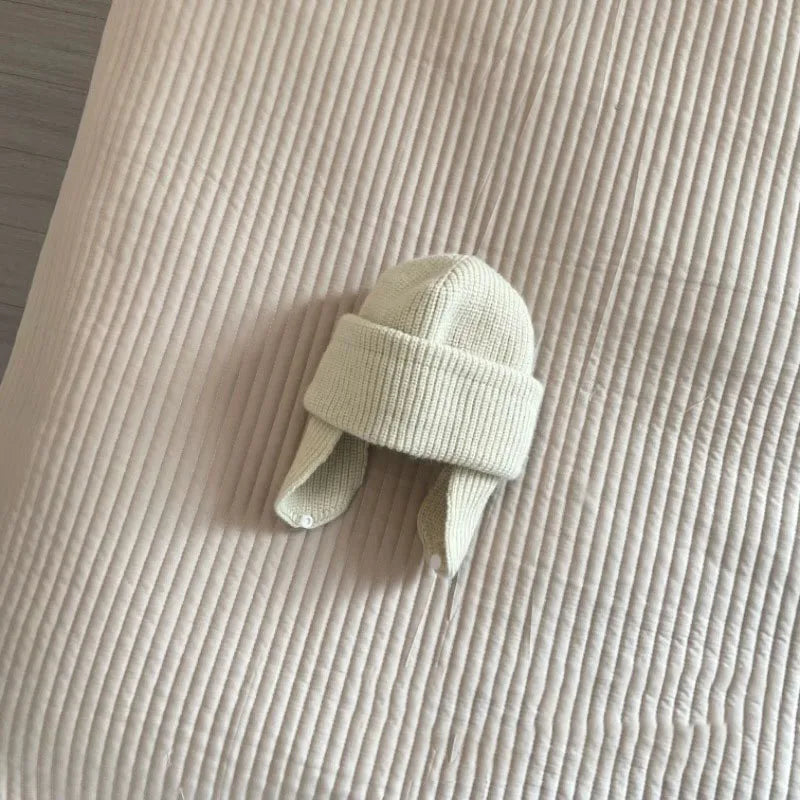 Bonnet en tricot coréen pour bébé, bonnets solides pour enfants, bonnet pour enfants, bonnets de protection des oreilles pour filles et garçons, automne et hiver