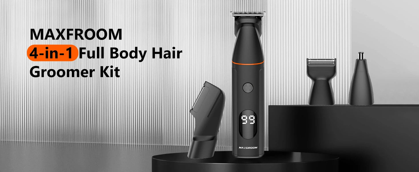 MAXGROOM Kit tondeuse à cheveux pour hommes rasoir pubien cheveux nez tondeuse à barbe électrique IPX6 étanche aine 4 en 1 rasoir pour homme