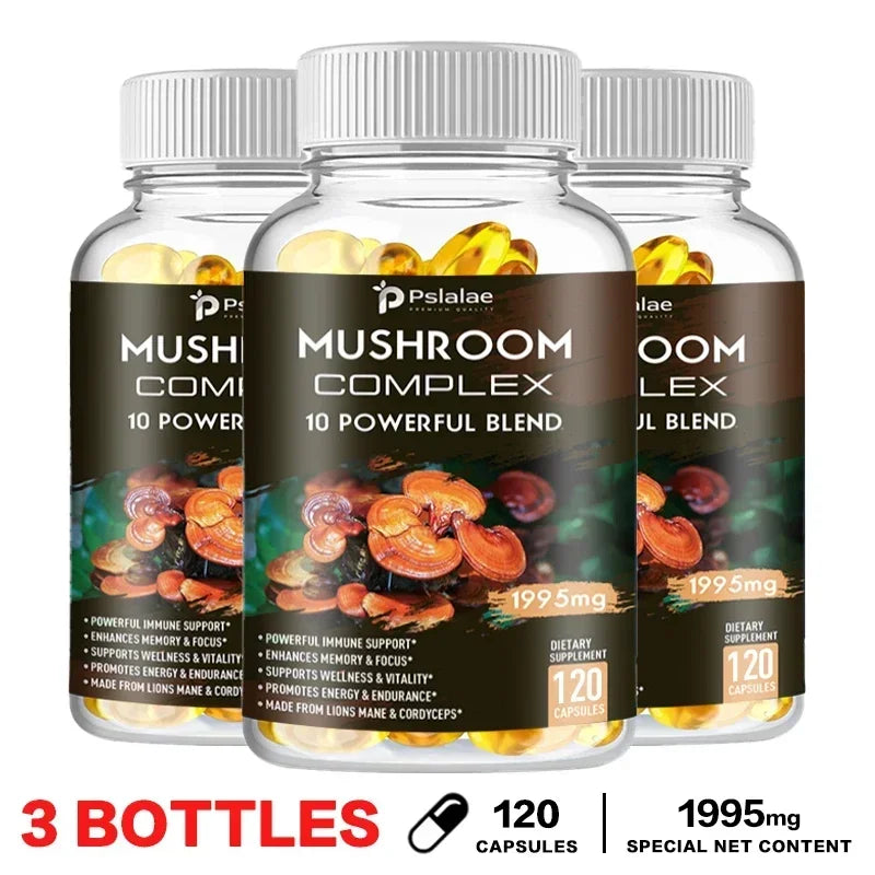 Capsules complexes de champignons - Cordyceps Reishi, immunité, stress, énergie, clarté mentale et soutien de la concentration - Supplément cérébral