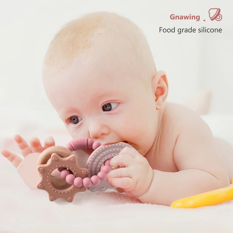 Anneau de dentition en Silicone pour bébé, 1 pièce, sans BPA, Bracelet en Silicone, feuille, jouets de dentition, anneau en bois, dent d'allaitement, jouets cadeaux pour nouveau-né