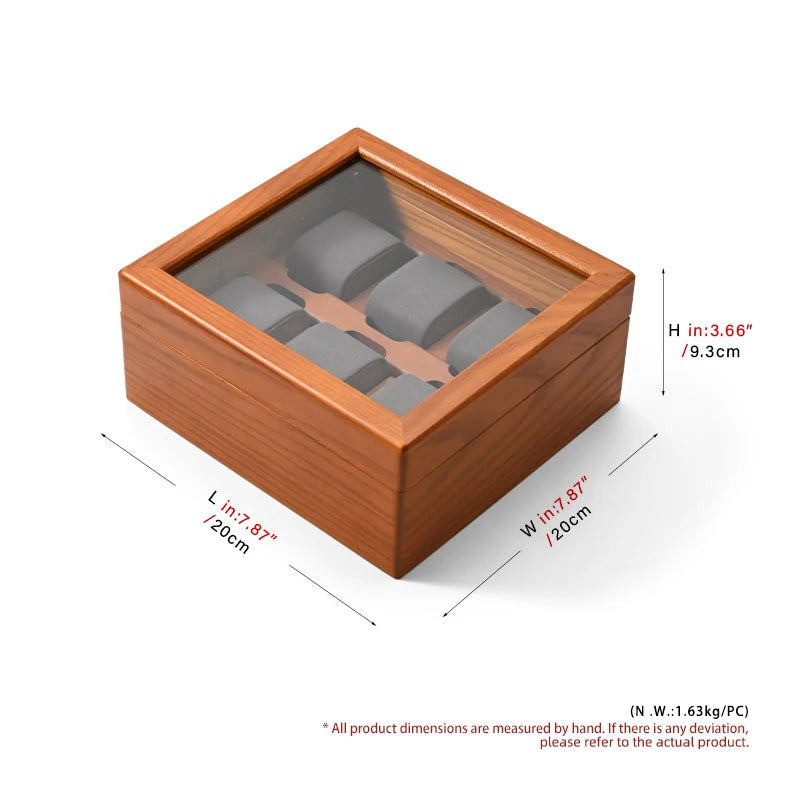 Oirlv boîte de rangement de montre en bois délicate couvercle en verre anti-poussière boîte de montre boîte de collecte de montre-bracelet affichage stockage boîte de montre à 6 grilles