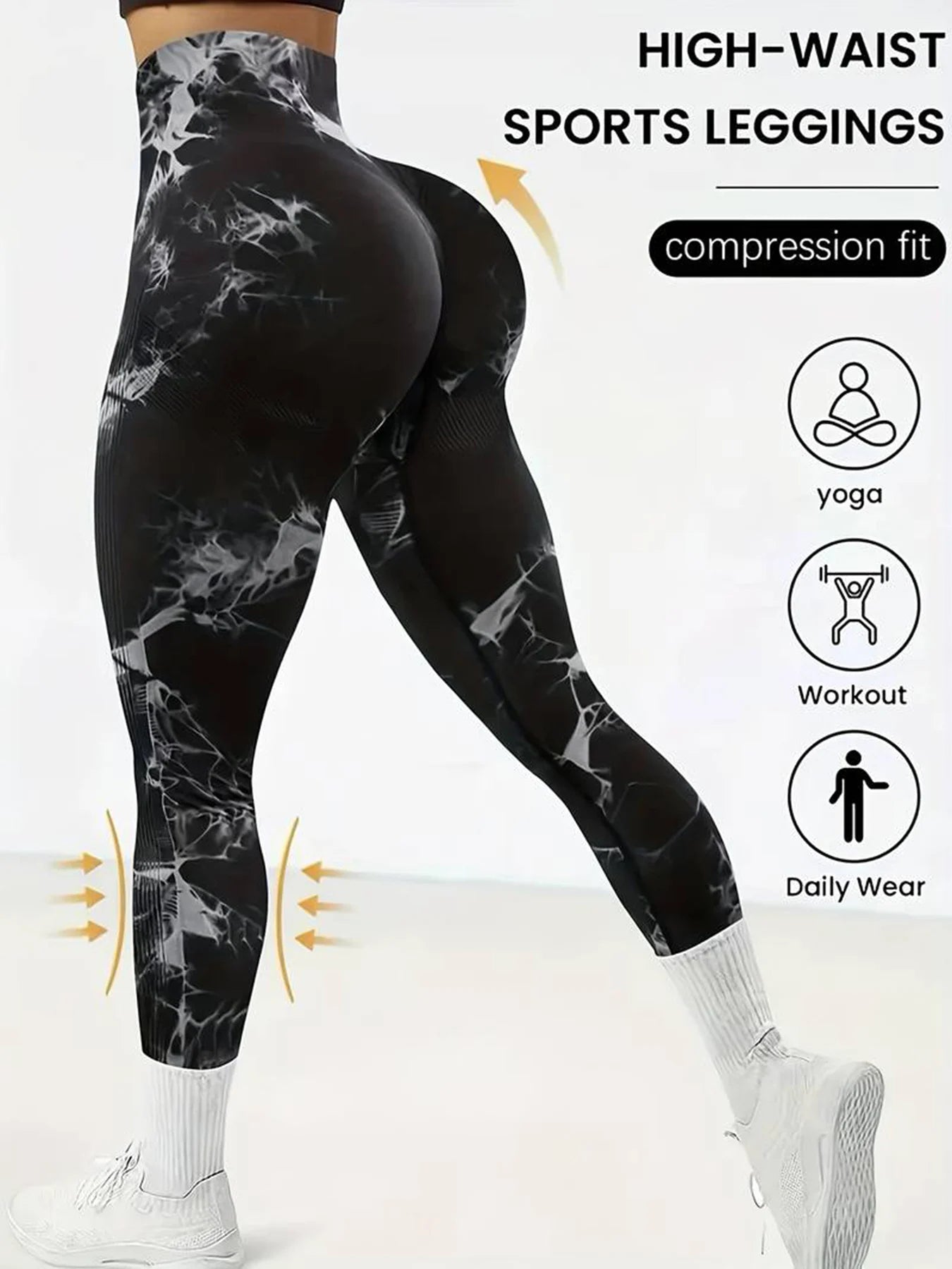 Women's seamless gym leggings, yoga pants, tie-dye, exercise tights, tummy control, high waist, workout pants