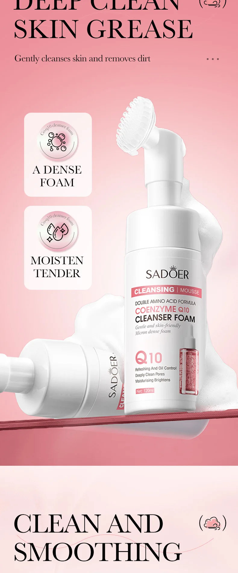 SAODER Q10 vitamine C nettoyant pour le visage mousse de lavage du visage nettoyage du visage Mossee hydratant éclaircissant produits de soins de la peau du visage