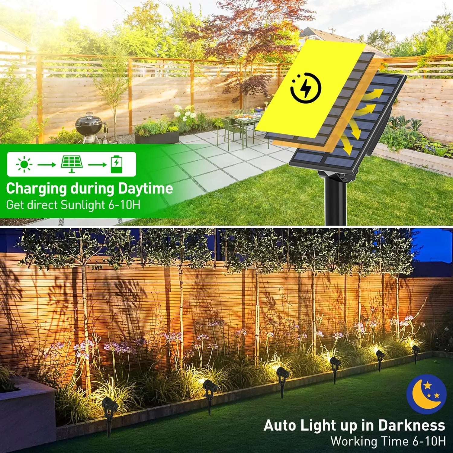 3000K Solar Tree Light for Outdoor Garden Decoration, IP65 Waterproof, 4 LED Warm Lights, Courtyard Landscape, Street Wall Solar Projector
