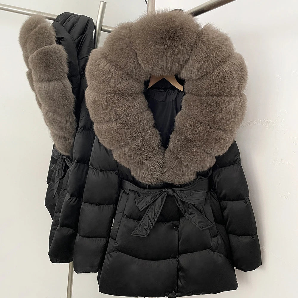 Down Jacket Women Large Fox Fur Hooded Thick Natural Silver Fur Warm Female Parkas Waterproof 2025 Winter 90% Duck Down Coat