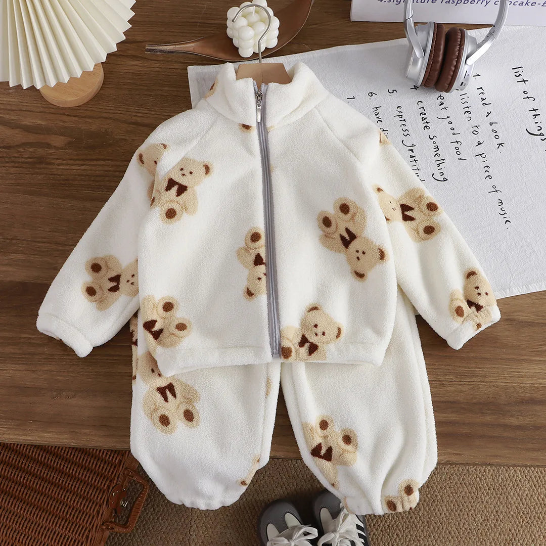 Ensemble épais en velours pour bébés, vêtements de maison pour enfants, dessin animé, secouant et brossé, automne et hiver