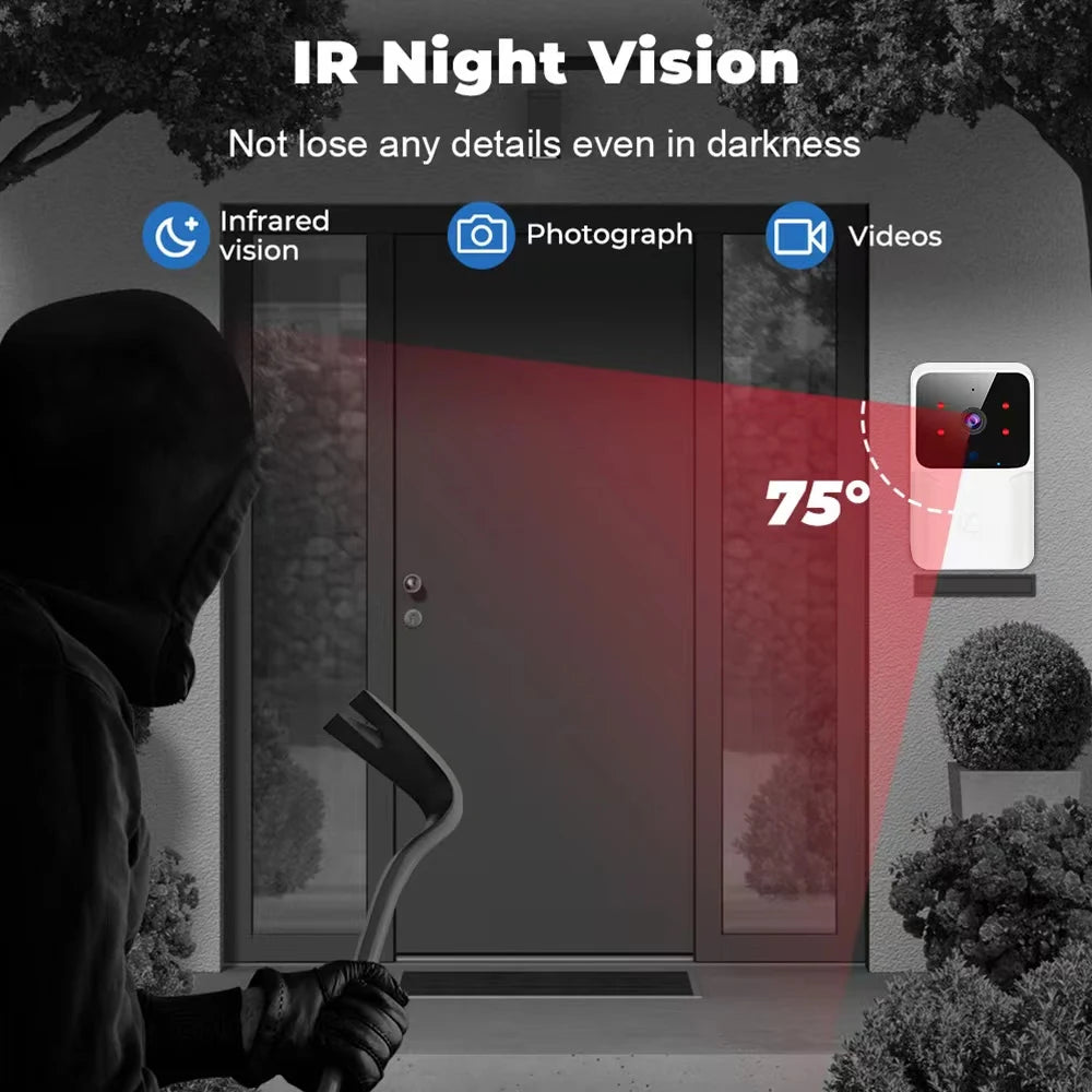 Sonnette vidéo WiFi sans fil pour téléphone, système d'interphone bidirectionnel, Vision nocturne IR, sonnette de sécurité pour maison intelligente, moniteur de caméra