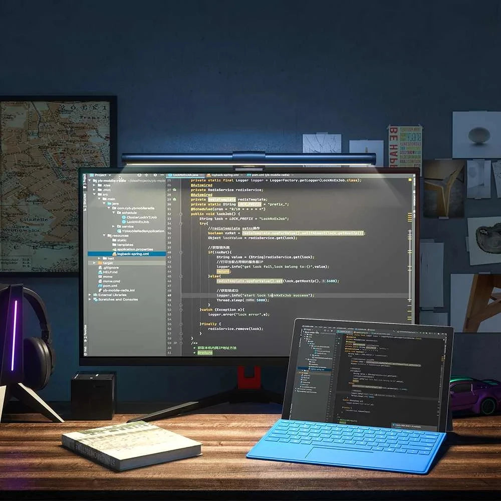 Barre lumineuse d'écran de moniteur de lampe de bureau à LED, escales informatiques RVB, lumières double face pour le travail, l'étude, la lecture, le jeu, l'éclairage de gradation