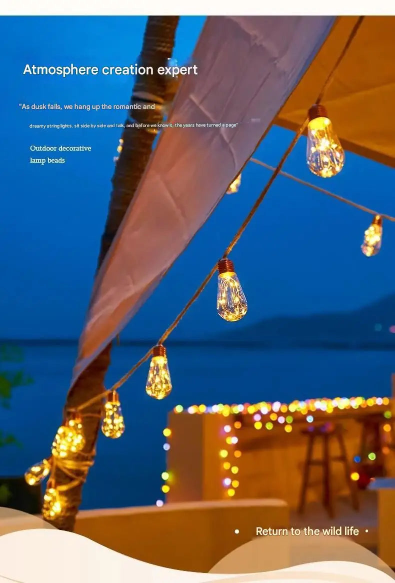 Solar-powered outdoor string lights, 7m, 16 bulbs, waterproof garden lights for patio, fence, path, yard, porch, railing, bar, Christmas decoration