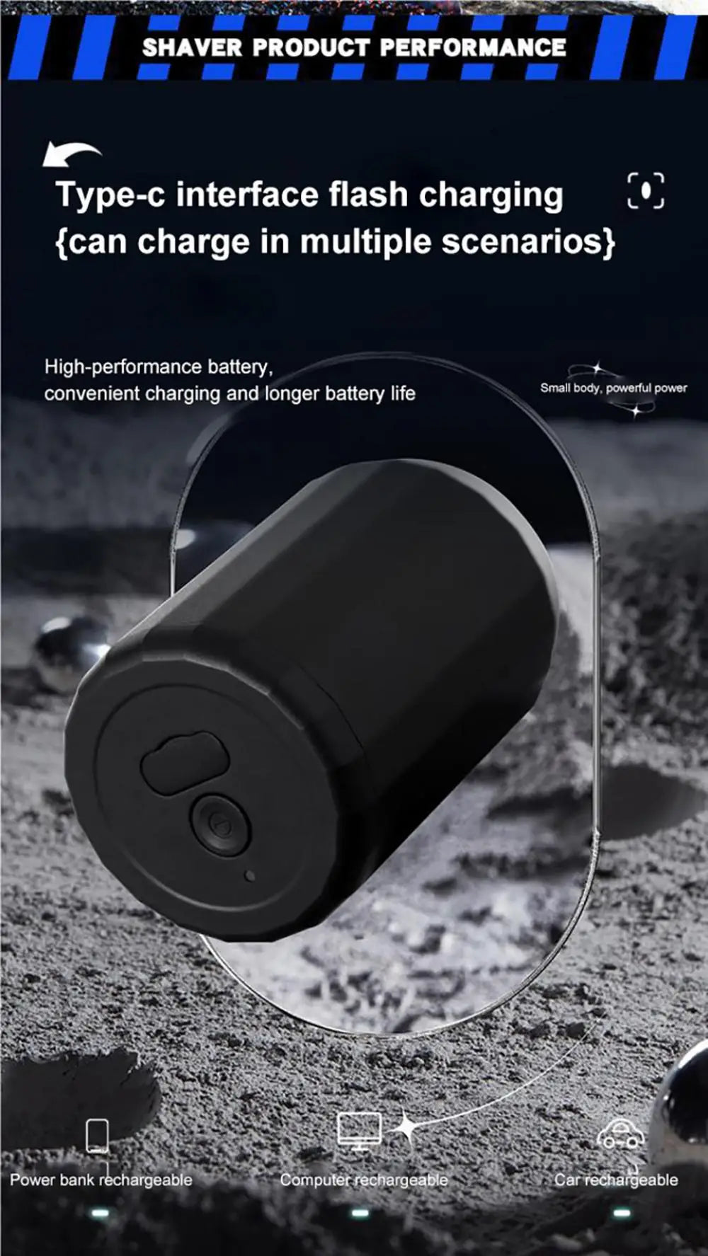 Mini rasoirs électriques portables étanches, rechargeables de Type C, forte, haute vitesse, longue Endurance, rasoir humide et sec adapté