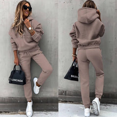 Survêtement d'hiver pour femmes, ensemble deux pièces, sweat à capuche surdimensionné, pantalon de survêtement, couleur unie, vêtements de sport | Ensemble pantalon sweat-shirt décontracté