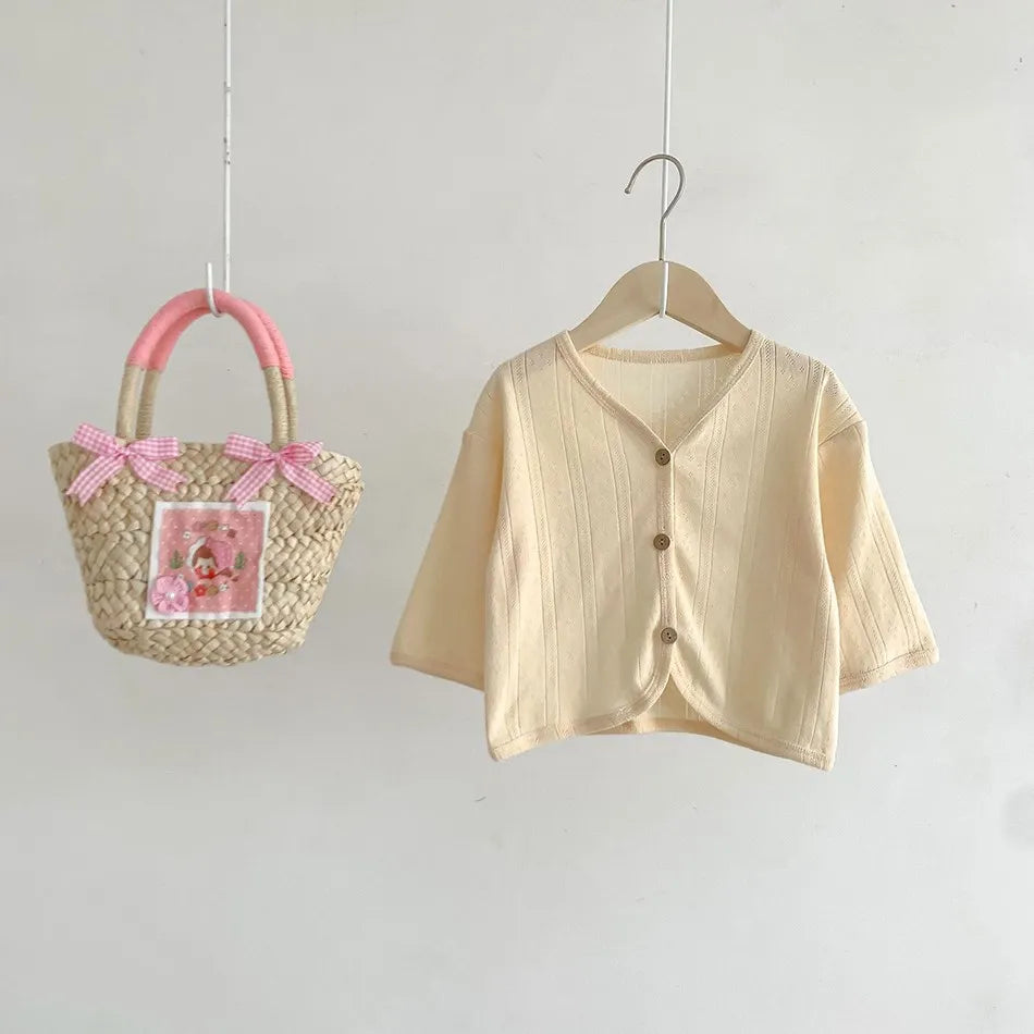 Veste d'été légère à manches longues pour enfants, vêtements pour tout-petits, cardigan solide pour documents, vêtements décontractés coréens pour bébés garçons et filles