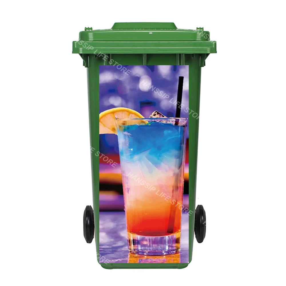 Autocollant imperméable en PVC pour poubelle d'extérieur, plantes tropicales, art mural, autocollants pour poubelle, pingouin et cuir chevelu