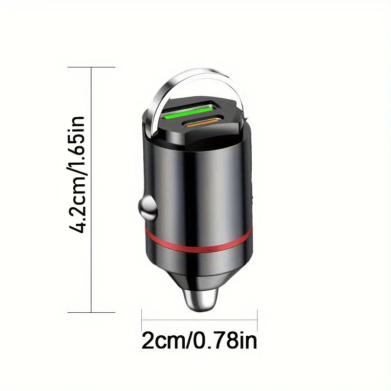 Smart car charger with mini rib ring, USB + PD port, GNE charger, PD30W