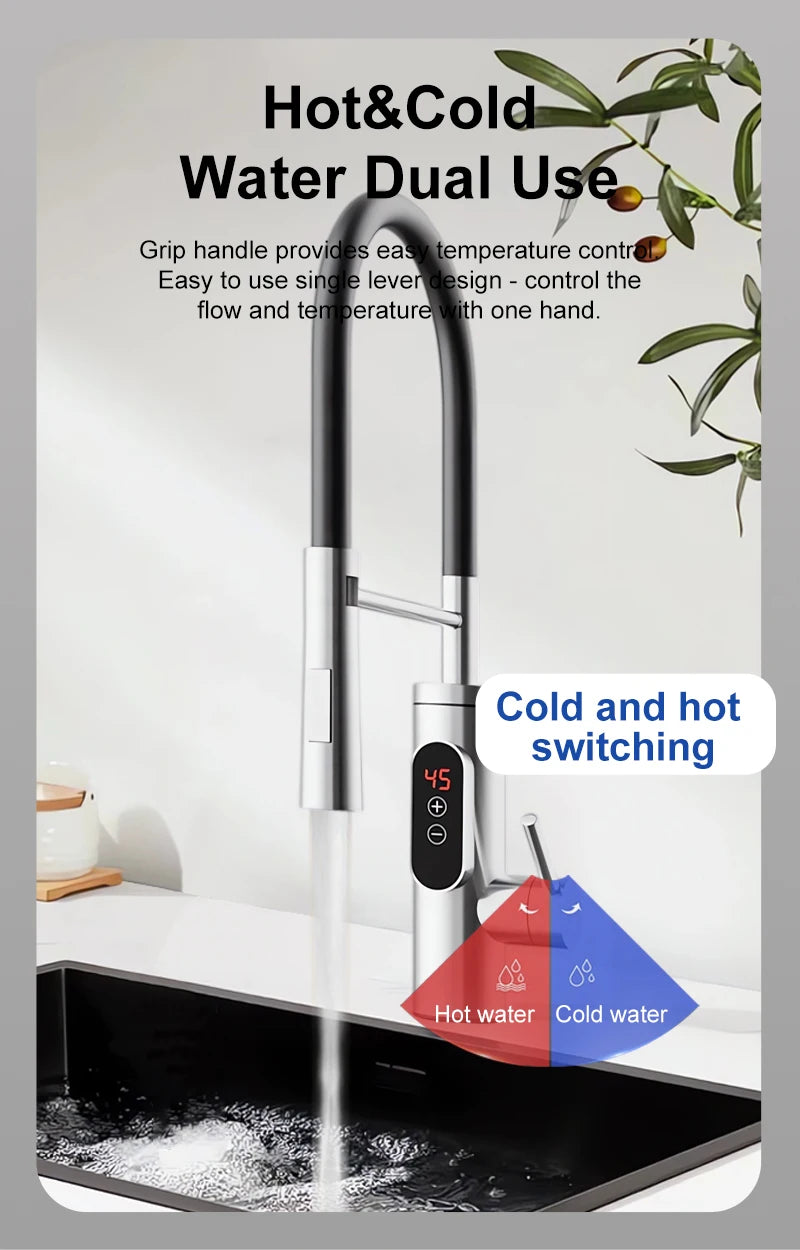 Chauffe-eau électrique 220V, robinet de cuisine, chauffage instantané sans réservoir, mélangeur chauffant coulant, affichage numérique pour sous l'évier