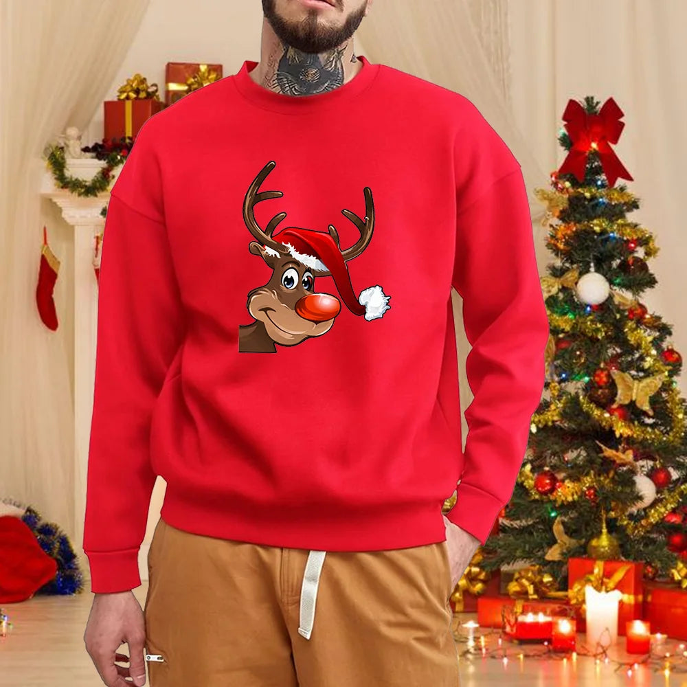 Men's Christmas crew neck sweater, casual, long sleeves, cute, merry Christmas, red, autumn and winter