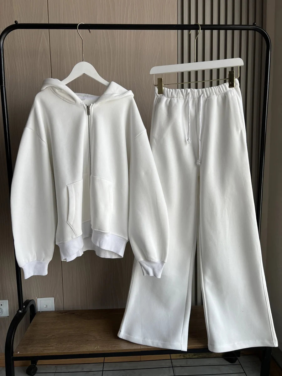 ETJ 2025 automne/hiver nouveau sport décontracté pour femmes surdimensionné sweat à capuche avec fermeture éclair jambe large vadrouille pantalons de survêtement ensemble 4174842