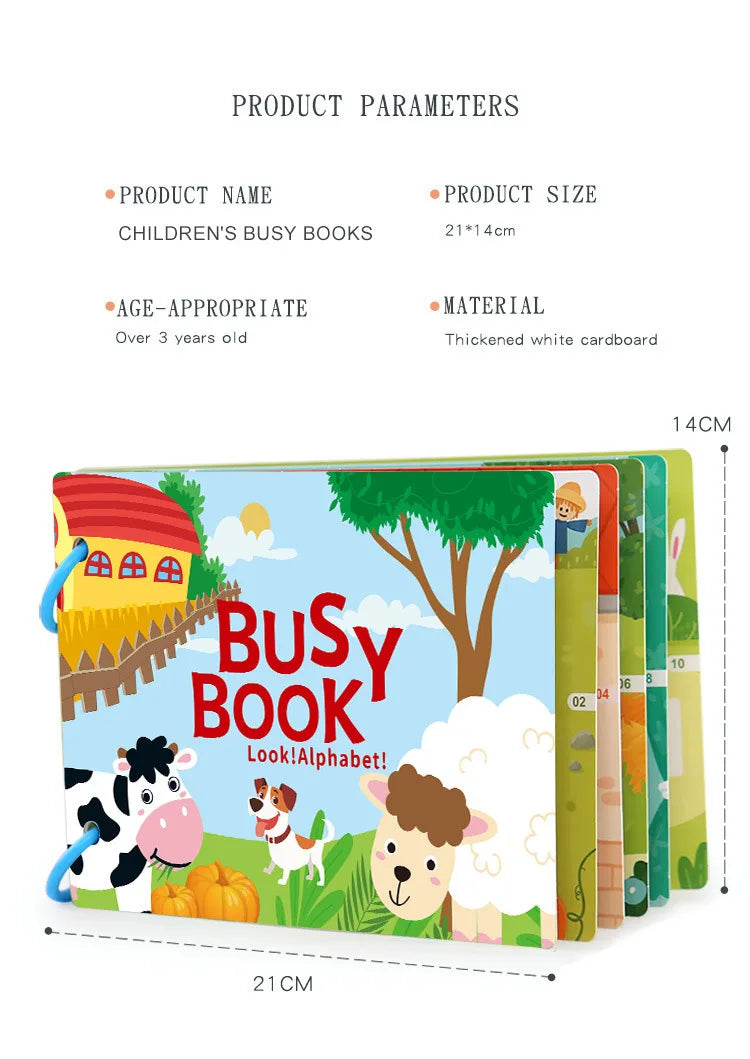 Livre occupé pour les tout-petits âgés de 2 à 6 ans, livre silencieux, activité d'apprentissage préscolaire, autocollant réutilisable et Velcro assorti Montessori Fine Mot