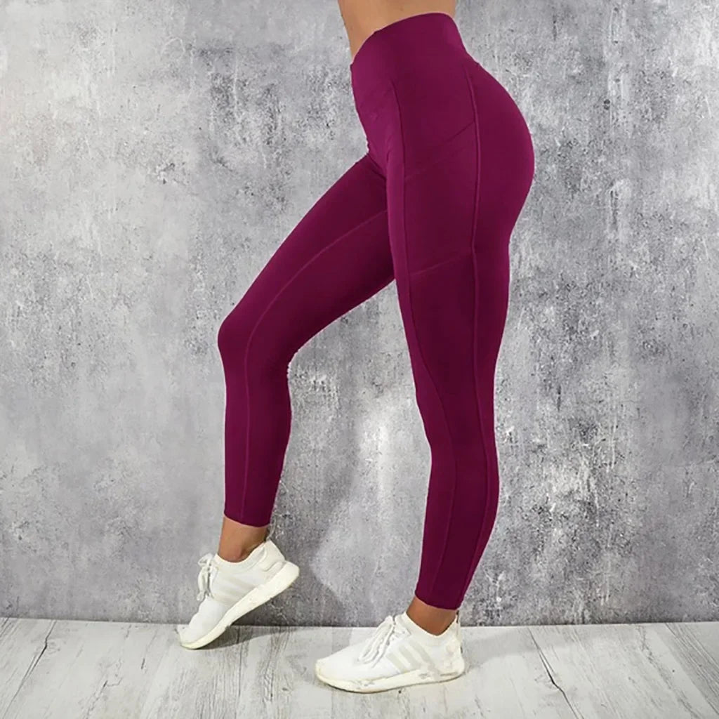 Yoga Fitness femmes Leggings taille haute collants avec poche gymnastique entraînement course extensible Sexy bout à bout levage décontracté pantalon maigre
