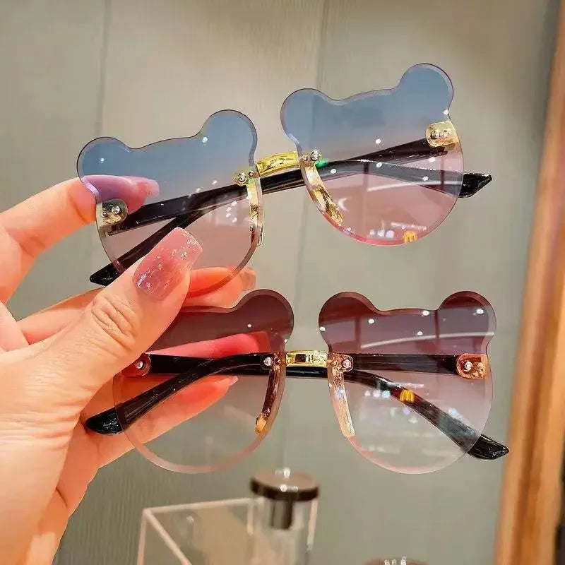 Lunettes de soleil pour enfants en forme d'ours lunettes pour enfants dessin animé sans monture UV400 lunettes pour enfants en plein air Anti-éblouissement filles garçons lunettes de soleil