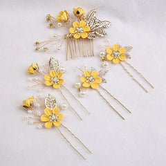 5 pièces/ensemble accessoires de cheveux de mariée pour femmes fleur perle casque diadème Barrette de mariage pince épingles à cheveux mariée peignes ornement