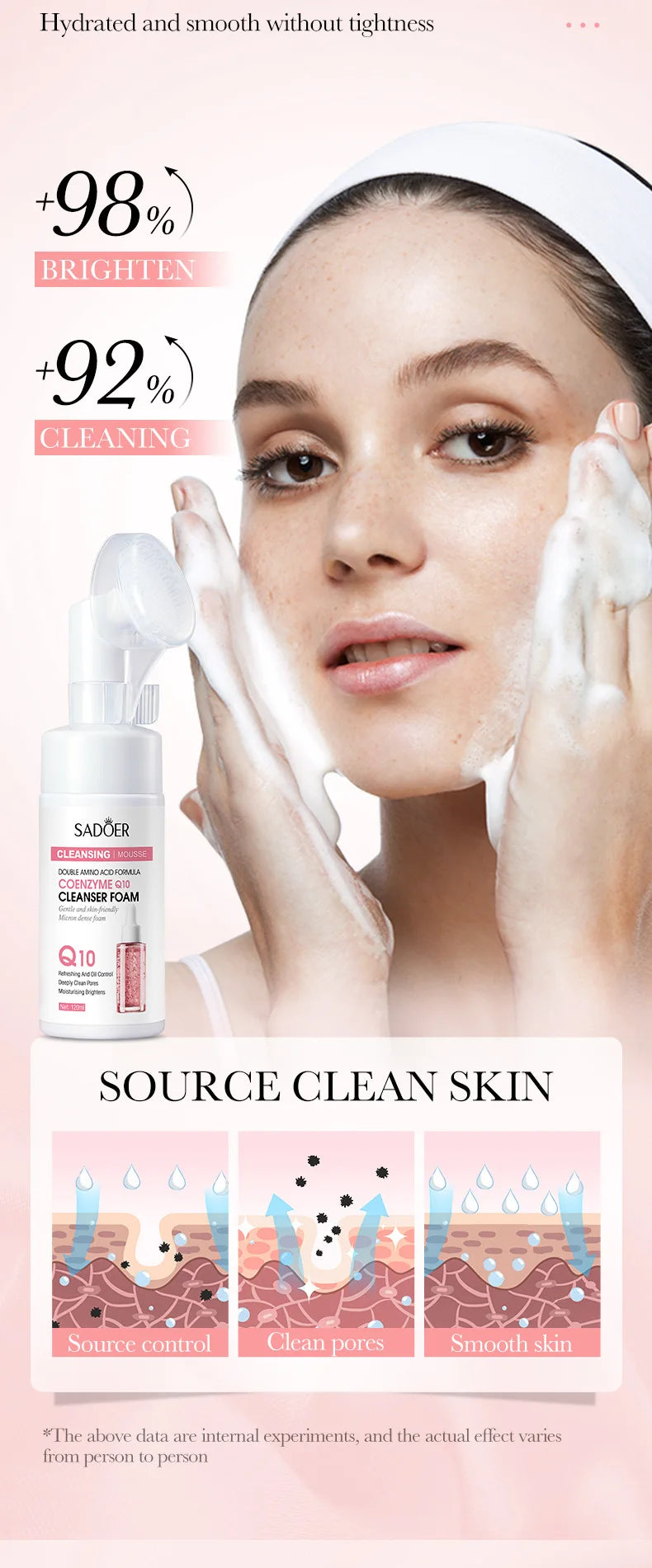 SAODER Q10 vitamine C nettoyant pour le visage mousse de lavage du visage nettoyage du visage Mossee hydratant éclaircissant produits de soins de la peau du visage