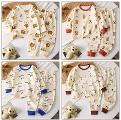 Pyjama chaud en pur coton pour enfants, garçons et filles, T-Shirt à manches longues + pantalon, dessin animé mignon, sous-vêtements d'automne pour bébés en bas âge