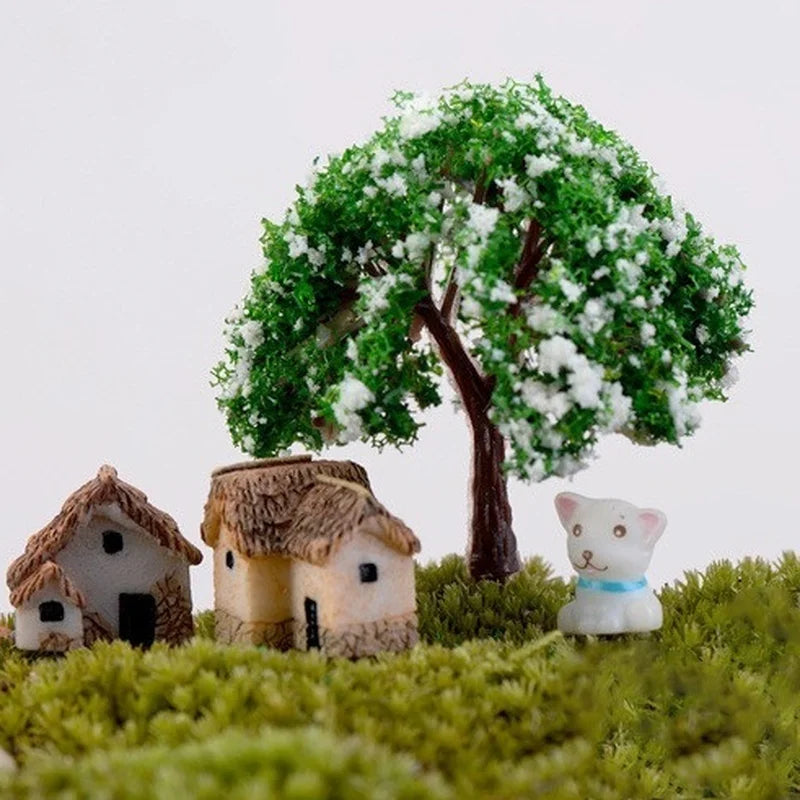 Figurine Miniature de maison, accessoire de jardin féerique, décoration de maison, Statue de construction d'animaux de dessin animé, voiture de poupée artisanale en résine, 4 pièces
