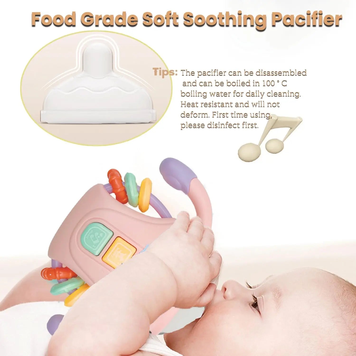 Hochet pour bébé, jouet d'apprentissage sensoriel Musical avec musique et lumières, sucette de dentition pour tout-petits, garçons et filles, cadeaux 0-24M
