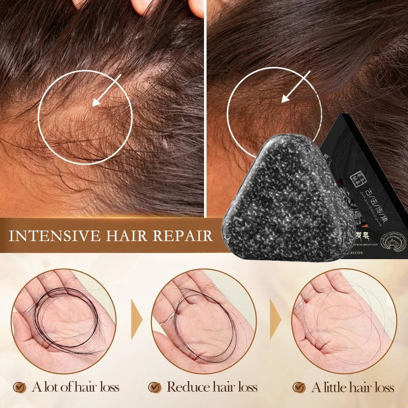 Shampoing naturel pour cheveux noirs, barre faite à la main avec Ganoderma Polygonum Multiflorum, savon nourrissant et brillant pour la croissance des cheveux à base de plantes